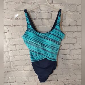 Lands' End Geometric One Piece Shelf Bra Swimsuit 18P